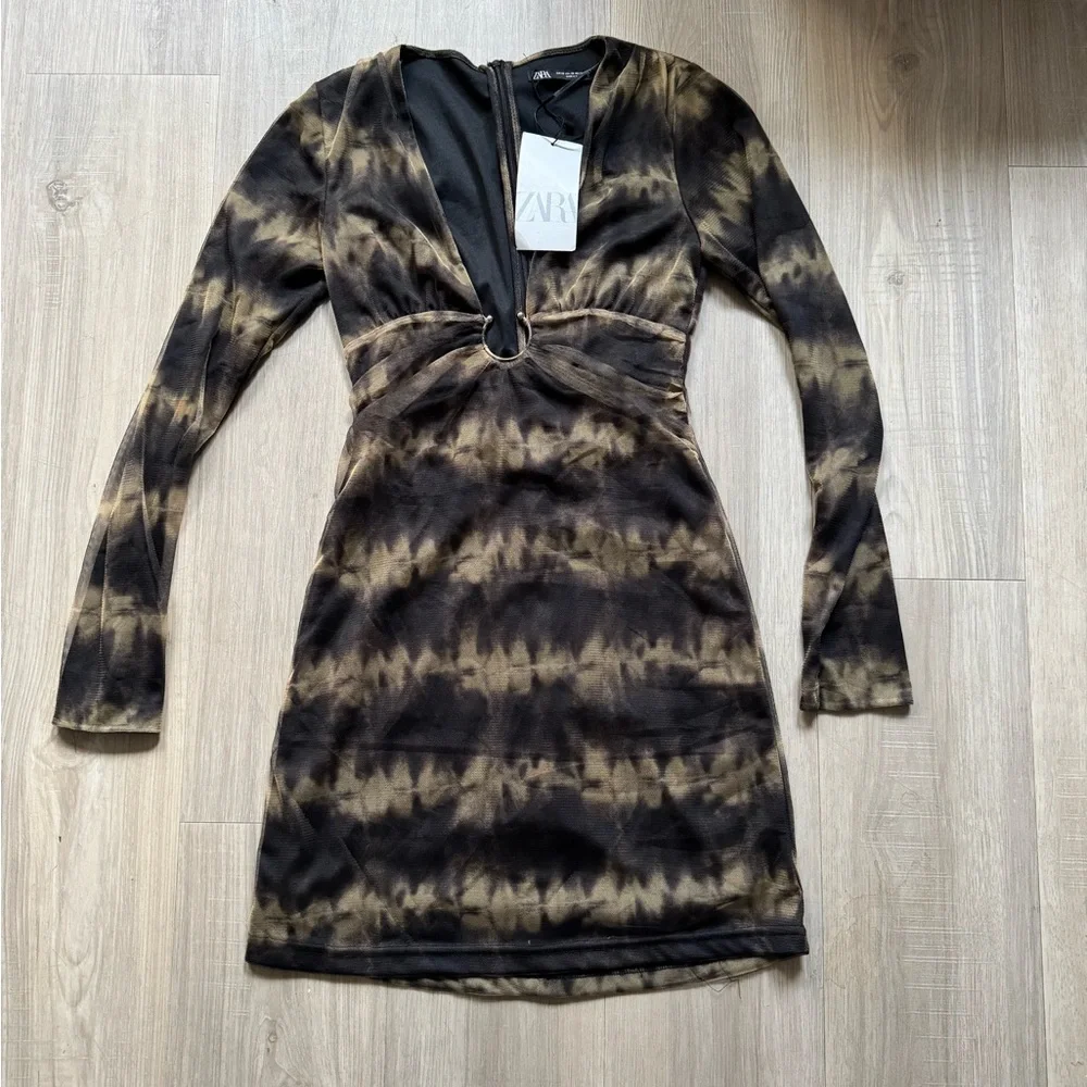 Zara Black and Brown Long Sleeve Dress - Picture 3 of 8